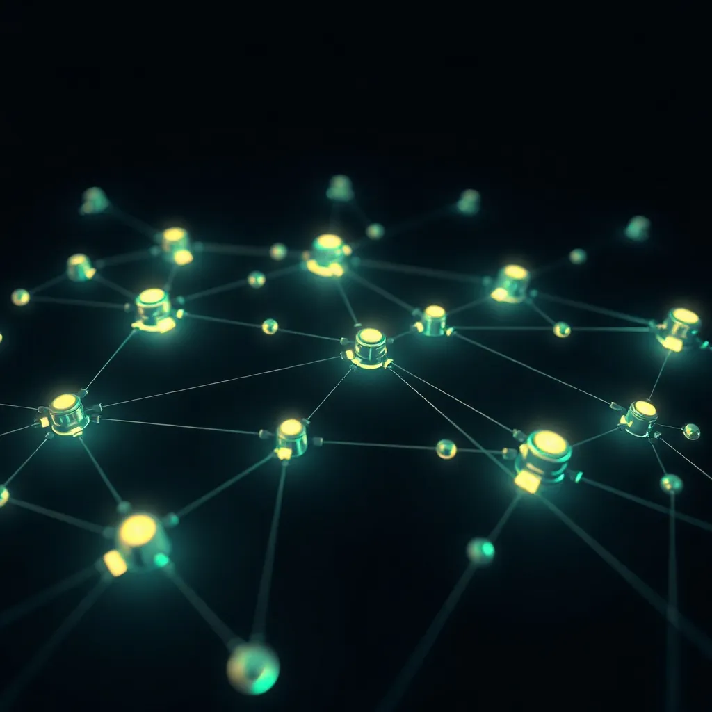 Abstract 3D visualization of distributed computing nodes con